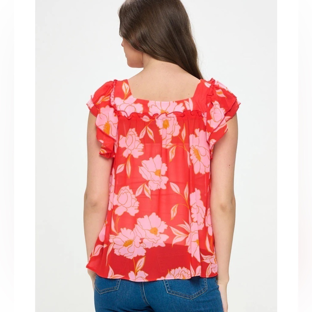 Jodifl Red & Pink Square Neck Floral Blouse - Picture 8 of 8
